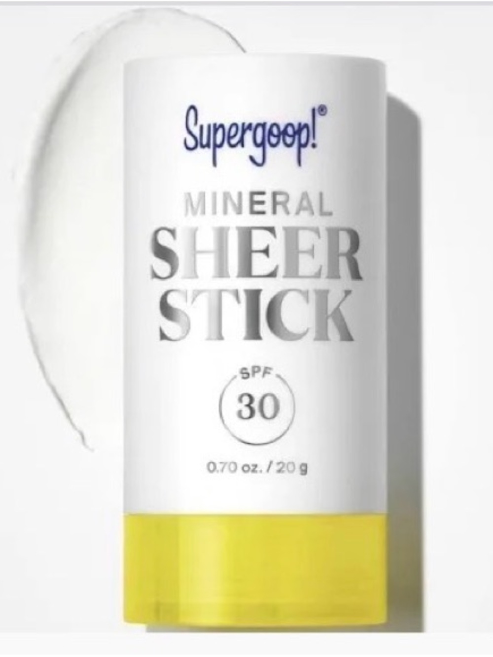 Supergoop! Mineral Sheer Stick SPF 30 — White Tube with Yellow Base
